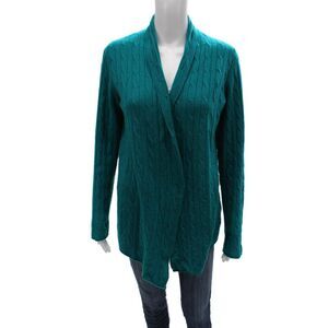 Sutton Cashmere Women Green Collared Cashmere Cardigan Size M